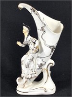 Art Nouveau Cornucopia Porcelain Vase w/ Girl