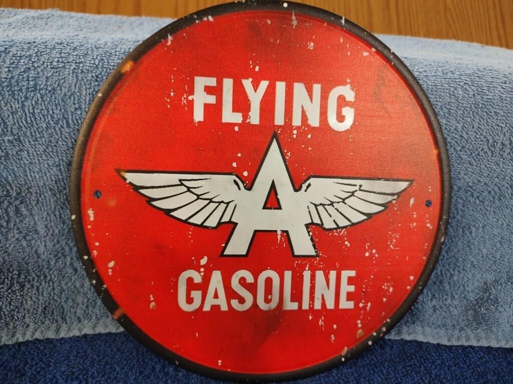 Flying A Gasoline Metal Sign - 8"