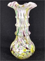 Multi-Color Spatter Glass Vase w/ Ruffle Top
