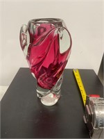Heavy cranberry glass vase vintage