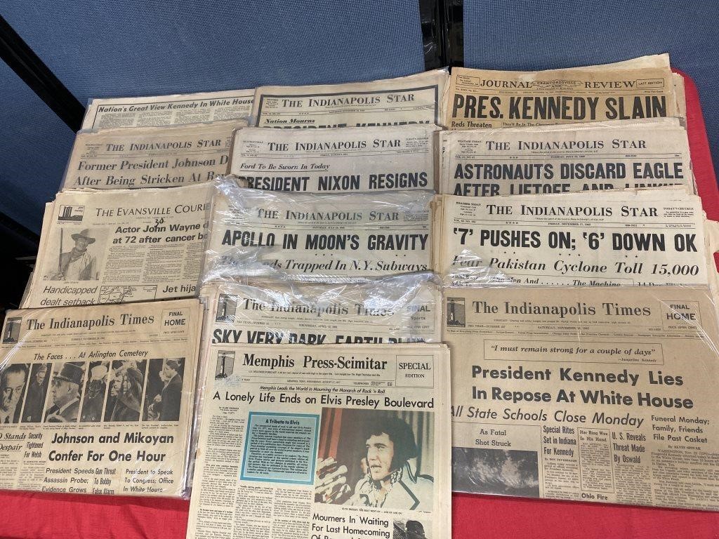 Vintage Newspapers - Apollo, Elvis, Kennedy & more