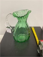 Vintage green glass pitcher