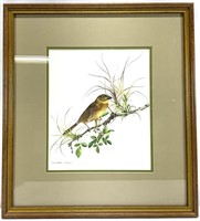 Signed Original Bird on Branch Painting
