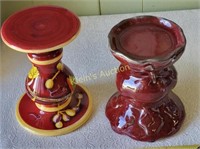 estate ceramic lot of 2 candle holders vino rosso!