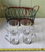 italy vitrosax cappucino coffee 4 glasses & basket