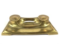 Art Nouveau Brass Double Inkwell w/ Glass Inserts