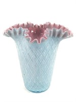 Rare Ruffled Edge Glass Vase w/ Quilted Pattern