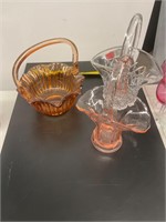 Vintage amber glass rose and crystal basket