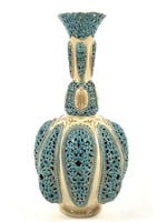 Zsolnay Reticulated Vase w/ Raised Panels & Neck
