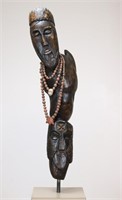 Wood African Totem Bust on Pedestal