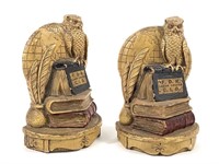 Syroco Composition Wood F.D.R. Owl Bookends