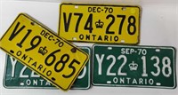 4 Pairs of 1970 Ontario License Plates
