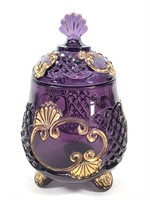 Croesus Purple EAPG Lidded Glass Jar w/ Gilt