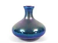 Fenton Iridescent Blue Squat Glass Vase