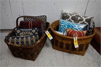 (2) Primitive Baskets w/Assorted Pillows