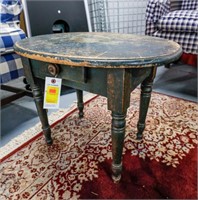 Early Primitive Oval Shaped Side Table w/1-Drawer