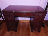 Vintage walnut 8 drawer desk, 43" x 22.5" x 30"