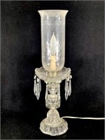 Candlestick Lamp w/ Cut-Glass Prisms & Hurricane