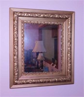 Antique ornate framed wall mirror, 27" x 30.5"