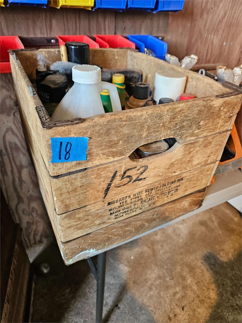 Wood Crate w/ Various Oils, Cleaners & Paints