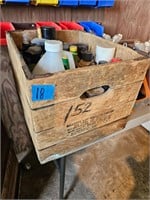 Wood Crate w/ Various Oils, Cleaners & Paints