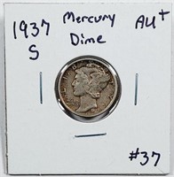 1937-S  Mercury Dime   AU+