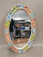 Mexico Made Ceramic Colorful Oval Mirror, 26x16in