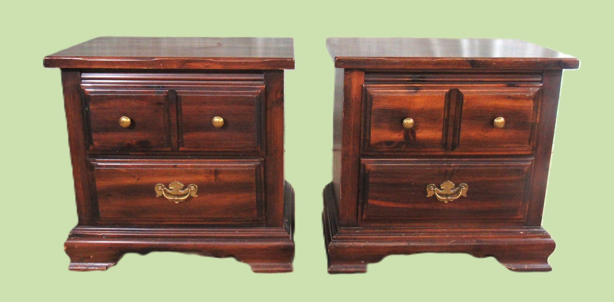 2- VINTAGE DARK PINE WOOD NIGHT STANDS