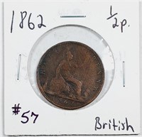 1862  British  Half Penny   VG