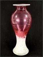 Cranberry & White Blown Art Glass Vase