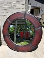 Large 43" Round Leather Mirror