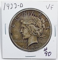 1922-D  Peace Dollar   VF
