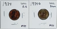 1934  & 1934-D  Lincoln Cents   Unc. R-B & Br