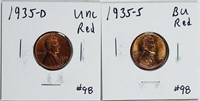 1935-D & 1935-S  Lincoln Cents  Unc  Red