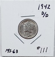 1942 D/D  Mecury Dime   MS-63