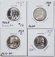 1959 & 3 1959-D  Washington Quarters   AU-MS