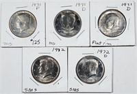 Lot of 5  Kennedy Half Dollars   1971 - 1972-D