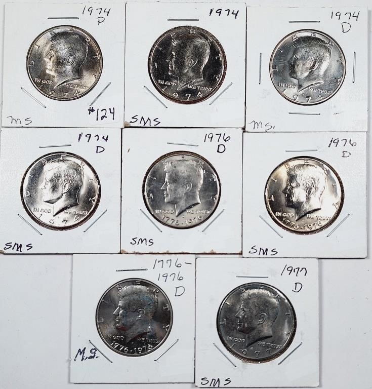 Lot of 8  Kennedy Half Dollars  1974 - 1977-D