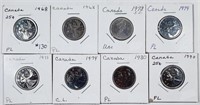 Lot of 8  Canada  25 Cents  1968-1990  PL & Unc