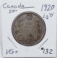 1920  Lg O  Canada  50 Cents   VG