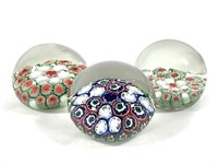 3 Millefiori Paperweights, Art Glass