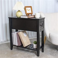 Narrow End Table  Black Side Table with Drawer  Sl