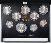 9 Uncirculated  2014 Denver Mint coins in display