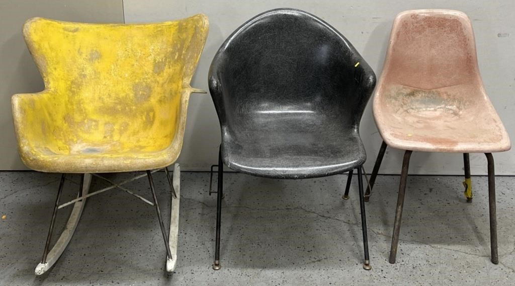 3 MCM Style Fiberglass Chairs