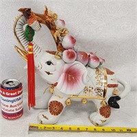 Big Porcelain Asian Elephant Holding Fruit Branch