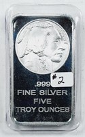 5 troy ounces .999 silver Buffalo bar