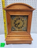 fancy wooden ingraham mantle clock w/bracket feet