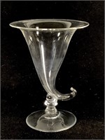 Clear Blown Glass Cornucopia Vase w Foot