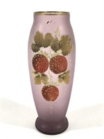Lavender Satin Glass Vase w Coralene Fruit