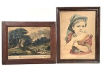 2 Framed Currier & Ives Art Prints